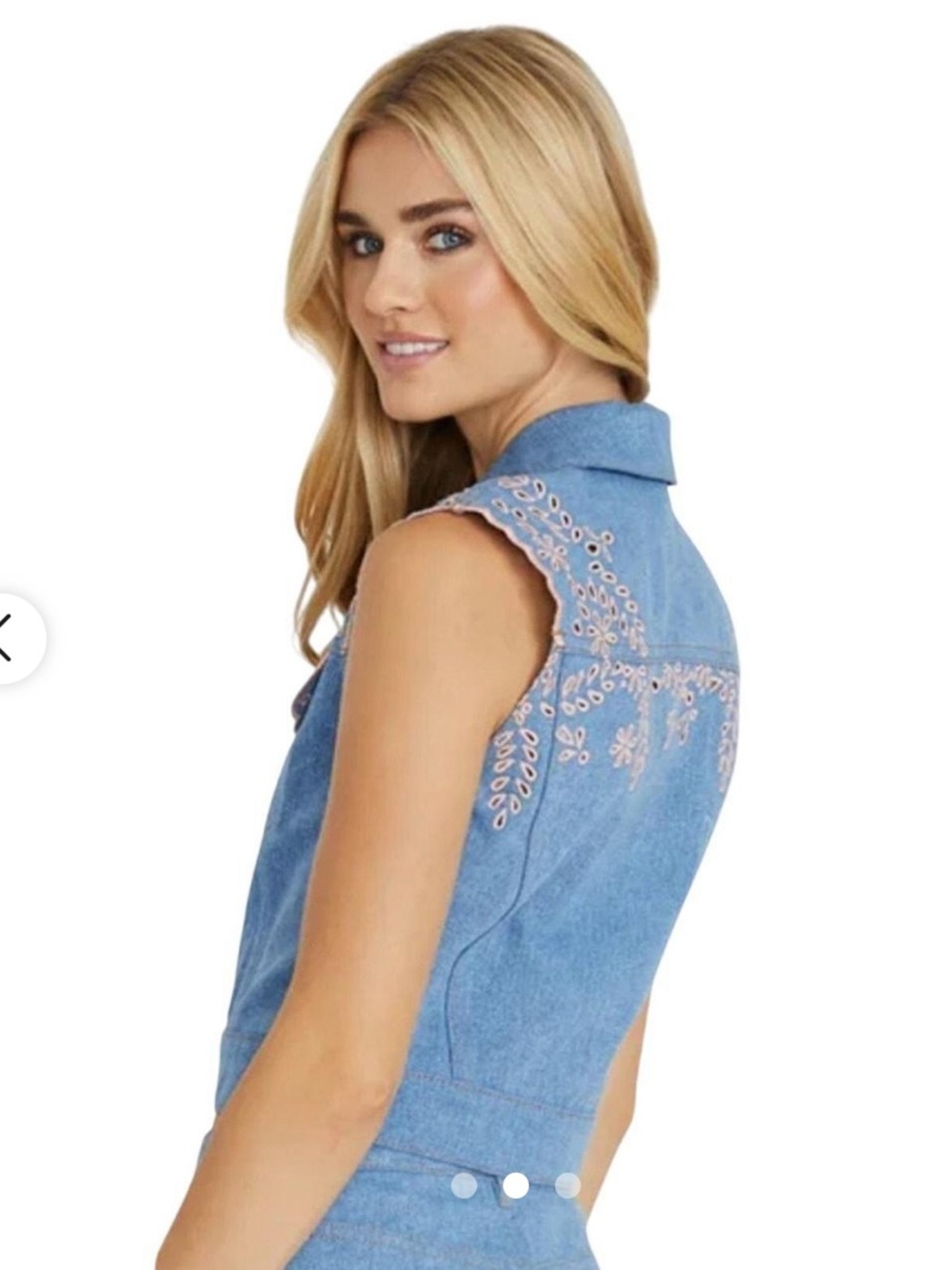 Driftwood Venus Embroidered Denim Vest in Pink Promise XS